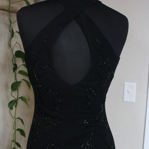 Body Hugging Black Maxi Dress with Beading